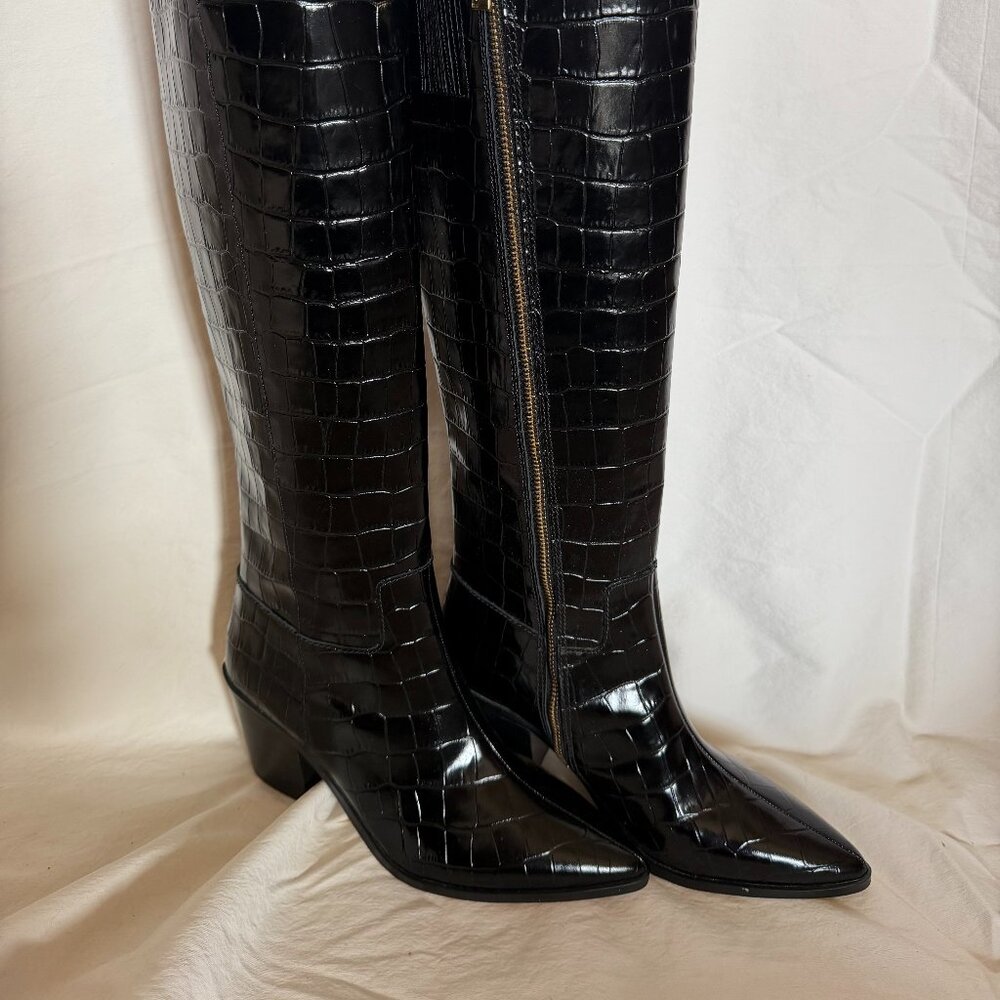 Michael Kors Loni Crocodile Embossed Leather Boot Size 8